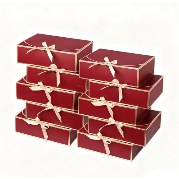 XIMEI 10-Pack Gift Boxes with Gold Rim, 12"x9.8"x3.1", Red