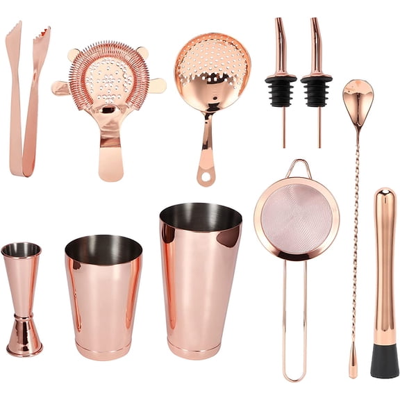 XIMEI 11-Piece Cocktail Shaker Set Bartender Kit, Martini Shaker & Strainer Bar Tool Set, Stainless Steel Barware for Home Bar, Rose Gold