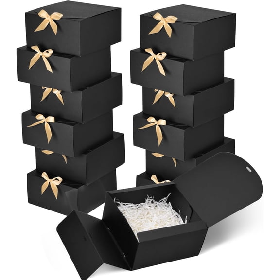 XIMEI 12-Pack Black Gift Boxes with Gold Bow Ribbon, Kraft Paper Bridesmaid Proposal Box, for Wedding/Christmas/Halloween/Baby Shower