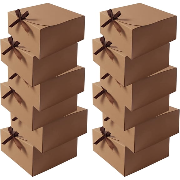 XIMEI 12-Pack Brown Gift Boxes with Brown Bow Ribbon, Kraft Paper Bridesmaid Proposal Box, for Wedding/Christmas/Halloween/Baby Shower