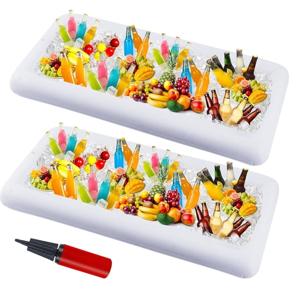 XIMEI 2-Pack Inflatable Ice Serving Trays, 51"x25"x4.5" Oversized PVC Salad Serving Bars Ice Cooler with Drain Plug, for Buffet/BBQ/Pool Parties