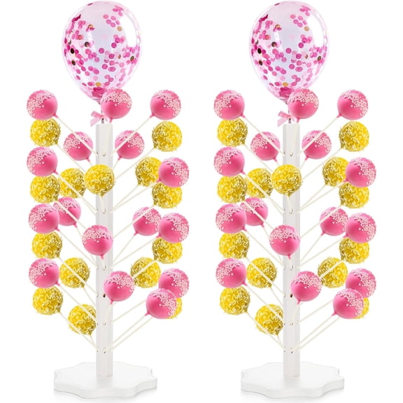 XIMEI 2-Pack Wood Cake Pop Stand, 49 Hole Wooden Lollipop Tree Stand, Candy Table Display for Party/Wedding/Birthday/Anniversary, Sturdy Easy Assembly