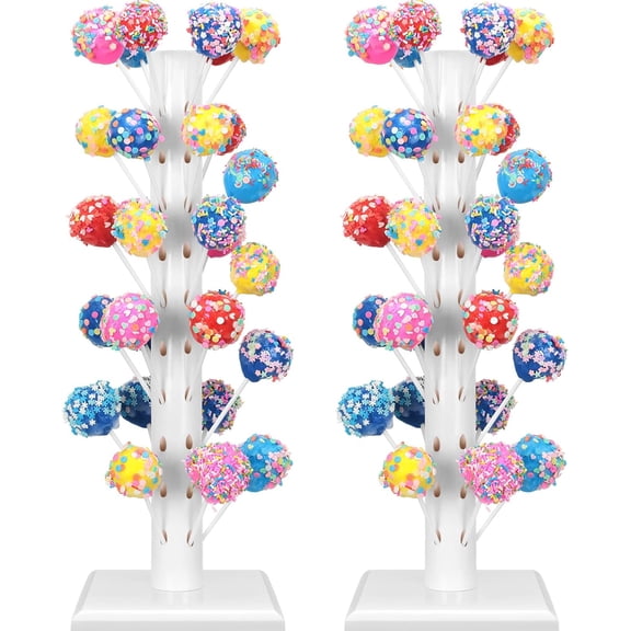 XIMEI 2-Pack Wood Cake Pop Stand, Lollipop Display Tree Holder, White
