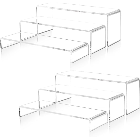 XIMEI 2-Set Large Acrylic Clear Display Risers, 3 Sizes 12" Rectangular Showcase Display Shelf, 5mm Thick for Figures/Jewelry/Perfume/Toys