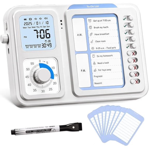 XIMEI 3-in-1 Visual Timer & ADHD Tool for Kids/Adults, Task Timer with Chore Chart Board & Visual Schedule, Daily Checklist for Home/School/Classroom/Desk