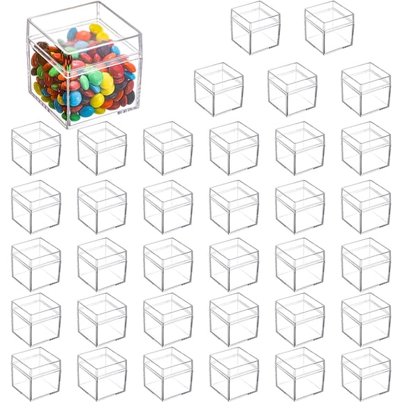 XIMEI 36-Pack Acrylic Boxes with Lids, Clear Square Cubes Treat Gift Boxes, Candy Storage Container for Candy/Trinkets/Jewelry/Party Favor, 2"x2"x2"
