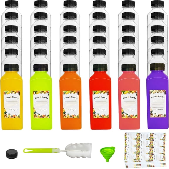 XIMEI 36-Piece 12 oz Plastic Bottles with Lids, Juice Bottles with Caps, Reusable Clear Bulk Beverage Containers for Juice/Milk