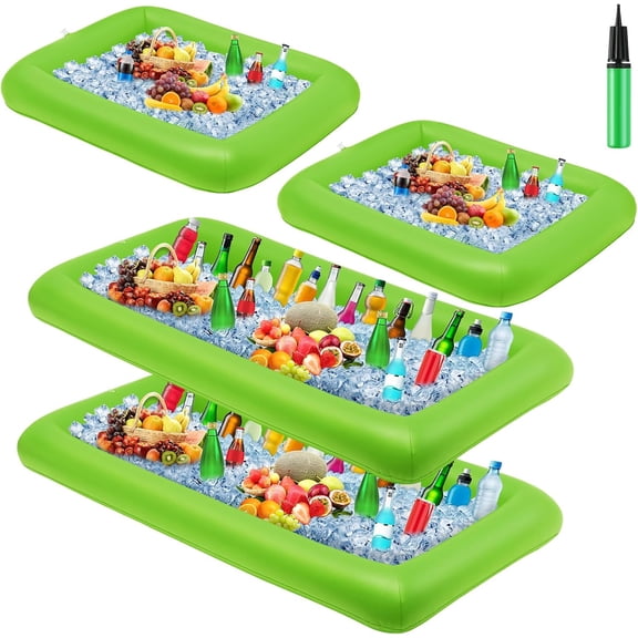 XIMEI 4-Pack Inflatable Ice Serving Bars Buffet Serving Tray Drink Cooler for Pool Party, with Drain Plug & Hand Pump, 2 Sizes, Green