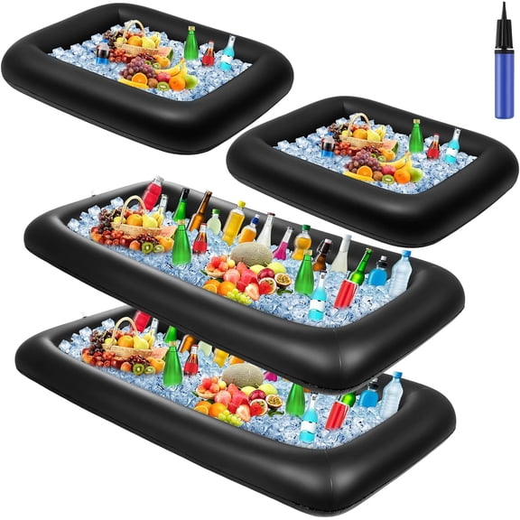 XIMEI 4-Pack Inflatable Ice Serving Bars Buffet Serving Tray Drink Cooler for Pool Party, with Drain Plug & Hand Pump, 2 Sizes