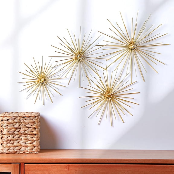 XIMEI 4-Piece Metal Starburst Wall Decor, Gold 3D Spike Bling Finish Star Burst Hangings Sculptures Set, Modern Mid Century for Living Room/Bedroom/Entryway