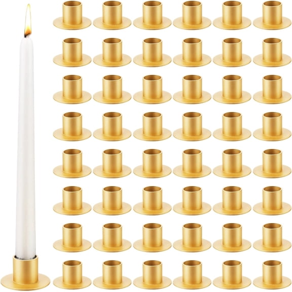 XIMEI 48-Piece Gold Metal Taper Candle Holders Bulk, Short Candlestick Holders for Wedding/Pillar Candles/Party/Anniversary/Dinner Table, Gold