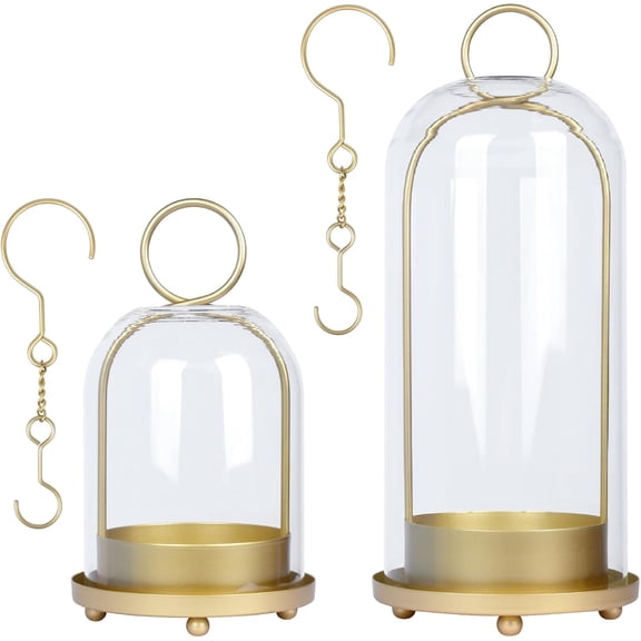 XIMEI 5" & 4" Hurricane Glass Candle Holders, Set of 2 Metal Candle Holder with Sturdy Glass Dome, Candle Lantern for Pillar Candles/Plants/Table Centerpiece/Home Decor