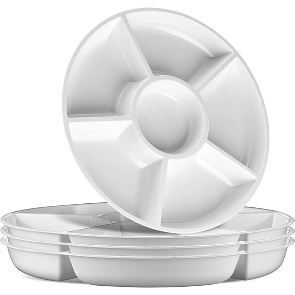 XIMEI 6-Sectional Round Plastic Serving Tray/Platter, White, 2-Pack