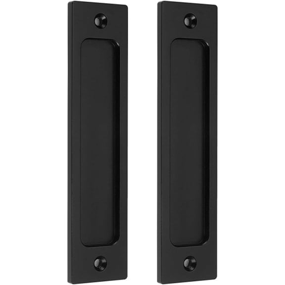 XIMEI 6" Sliding Barn Door Handles, Black, Rectangular Flush Pocket Door Pulls, Rustic Style, 2-Pack