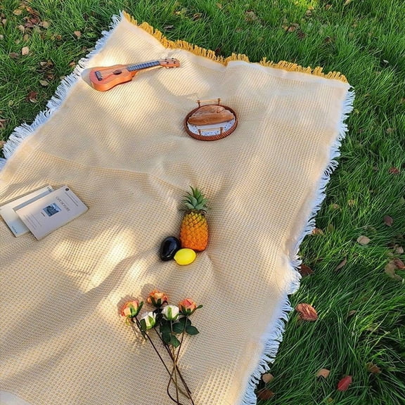 XIMEI 70"x70" Picnic Blanket Extra Large, Outdoor Blanket for 5-7 Adults, Camping/Grass/Lawn/Park/Beach Accessories, Cute Couple Gifts/Wedding Registry, Yellow