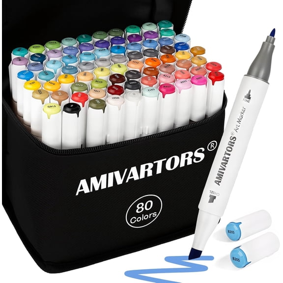 XIMEI 80 Colors Alcohol Markers Dual Tip Set, Chisel & Fine, 2.8g High Ink Capacity, Easy Blending Art Markers for Artists/Adults/Coloring/Sketching/Drawing/Illustration, with Carrying Case