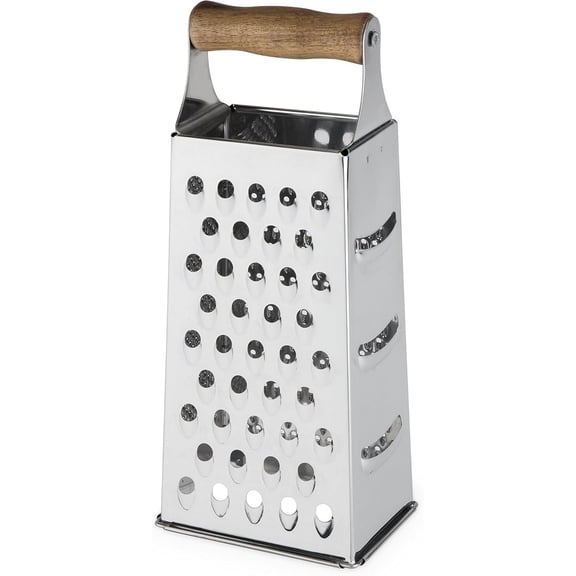 XIMEI Acacia Wood Handled Cheese Grater, Stainless Steel Grater & Citrus Zester, Reinforced Base, Vintage Kitchenware