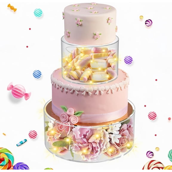 XIMEI Acrylic Cake Stand with LED Lights, 2-Piece Round Cake Riser