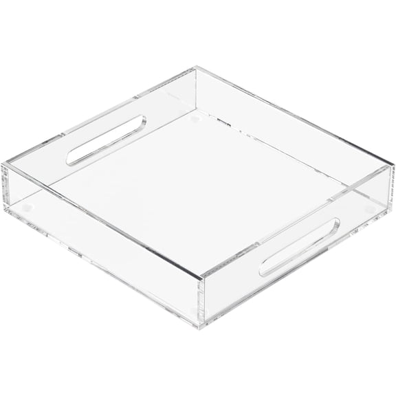 XIMEI Acrylic Serving Tray with Handles, 12"x12"x2.36" Decorative Tray Letter Tray Organizer for Ottoman/Coffee Table/Countertop, Clear