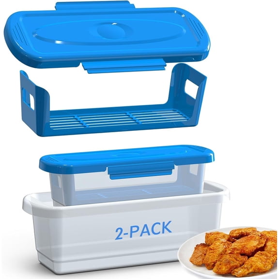 XIMEI Batter Bowl with Lid, 2-Pack Fish Batter Shaker, Better Breader Shaker Bowl with Breading Tray, for Frying Chicken Wings/Fish/Onion Rings/Veggies, Blue