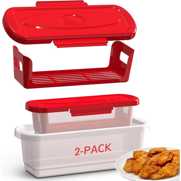 XIMEI Batter Bowl with Lid, 2-Pack Fish Batter Shaker, Better Breader Shaker Bowl with Breading Tray, for Frying Chicken Wings/Fish/Onion Rings/Veggies, Red