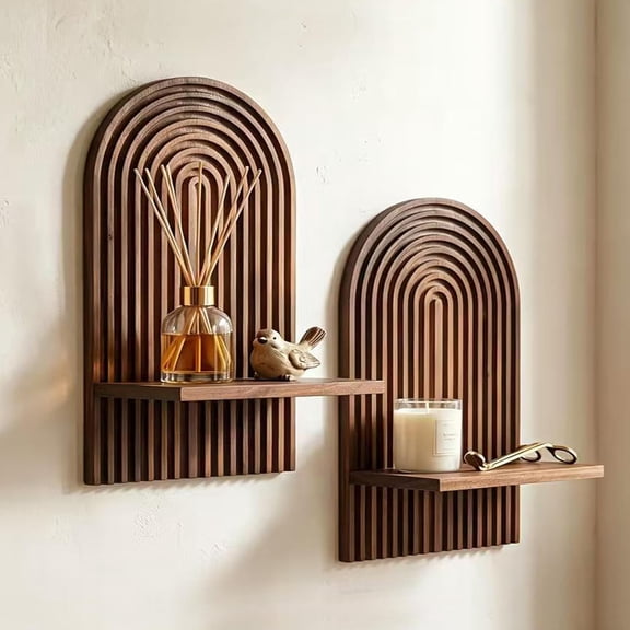 XIMEI Boho Shelves Vintage Wall Shelf Boho Chic Decor for Living Room, 2 Pieces 15"x8.6", Wooden Hanging Shelf