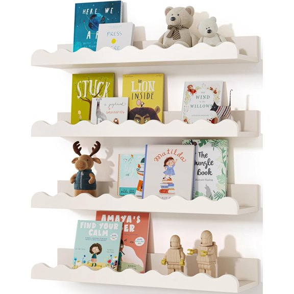 XIMEI Bookshelf Set of 4, White Floating Nursery Book Shelves for Books/Toys/Photo Frames
