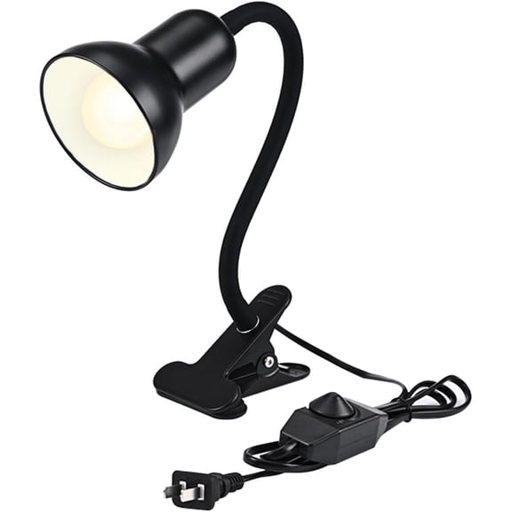 XIMEI Clip-On Gooseneck Lamp, 60W Max Ceramic Fire-Resistant E26 Socket, Classic Switch, Adjustable Flexible Clamp Light for Desk/Workbench/Bed Headboard/Table, Dimmable