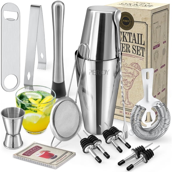 XIMEI Cocktail Shaker Set, 16-Piece Bartender Kit, Stainless Steel Bar Set Accessories, Boston Shaker Drink Mixer, Bar Tools with Muddler/Spoon/Jigger