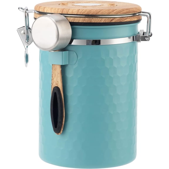 XIMEI Coffee Canisters Airtight 61 oz, Stainless Steel Coffee Bean Storage Container with Scoop, Date Tracker & CO2 Valve, Lake Blue