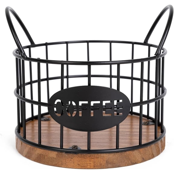 XIMEI Coffee Pods Holder for Countertop, K-Cup Holder Organizer, Sturdy K-Cup Storage Basket with Wooden Base, Pods Container for Kitchen/Bar/Counter/Office/Desktop, Black