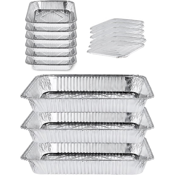 XIMEI Disposable Aluminum Pans with Lids, 15-Piece Chafing Dish Buffet Set, Includes 3 Full-Size Water Pans, 6 Half-Size Food Pans & 6 Foil Lids, for Catering & Food Warmer Burners