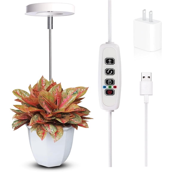 XIMEI Grow Lights for Small Potted Indoor Plants, Full Spectrum, Auto 3/9/12H Timer, 10-Level Dimming & Adjustable Height, for Succulents/Herbs, White, 1-Pack