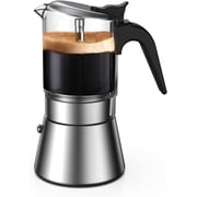 XIMEI Induction Moka Pot, Crystal Glass-Top Stainless Steel Stovetop Espresso Maker, Classic Italian Coffee, 240ml 6-Cup
