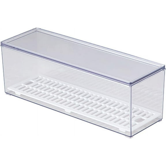 XIMEI Large Transparent Flatware Tray Kitchen Drawer Organizer with Lid & Drainer, Plastic Utensil Storage with Cover, Dust-Proof Dinnerware Holder