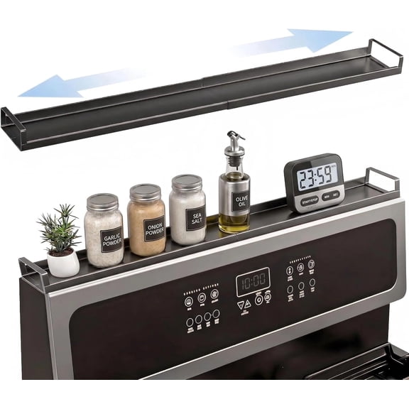 XIMEI Magnetic Over the Stove Shelf, Extendable 16"-30" Steel Spice Rack, Above Oven Storage Organizer, Heat Resistant Ledge for Spices & Oils