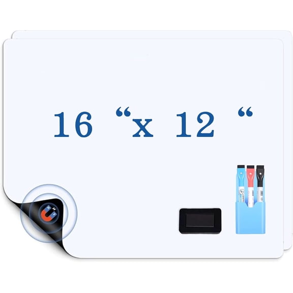 XIMEI Magnetic Whiteboard for Refrigerator 2-Pack, 16"x12" Fridge Dry Erase Board with 3 Markers/Eraser/Magnets, Kitchen Menu Planner & Grocery List Organizer