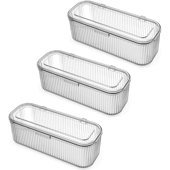 XIMEI Makeup Brush Holder Organizer, Clear Makeup Sponges Organizer, Cosmetic Storage Case with Lid for Vanity, 1 Compartment, 3-Pack