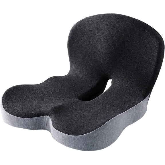 XIMEI Memory Foam L-Shaped Integrated Seat Cushion for Office Chair/Truck/Car, Ergonomic Driver Seat for Back/Lower Back/Tailbone Support, for Long Driving, Black & Grey