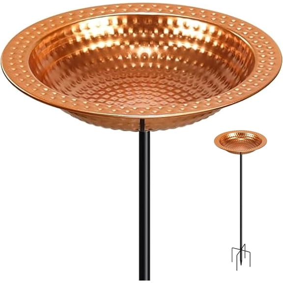 XIMEI Metal Bird Bath Stand for Outdoors, Hand-Hammered Bowl with Stake, 5-Prong Base, Standing Bird Bath