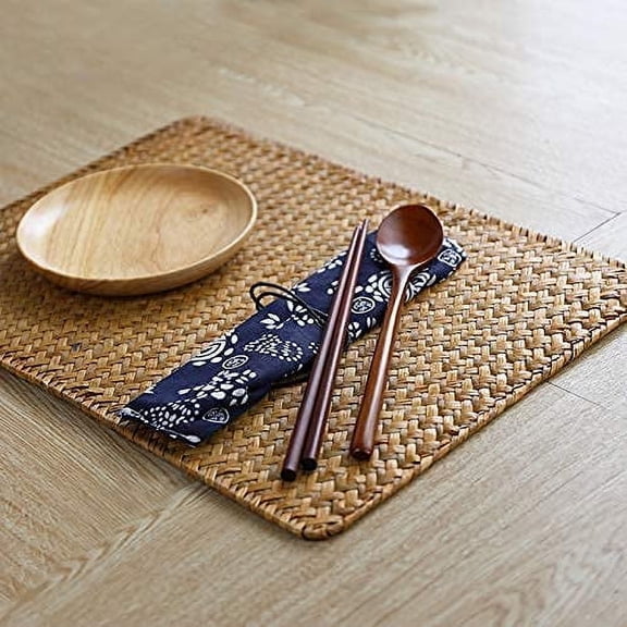 XIMEI Natural Woven Rattan Rectangular Placemats, Seagrass Place Mats for Dining Table, 18"x12", Set of 6