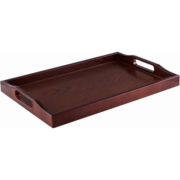 XIMEI Plastic Serving Tray with Cutout Handles, Rectangle Butler Tray for Breakfast in Bed/Coffee Table Decor/Party, Red Brown
