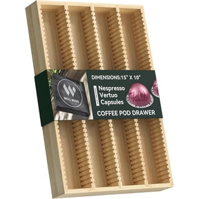 XIMEI Premium Bamboo Coffee Pod Drawer Insert Organizer for Counter, Compatible with Nespresso Vertuo, 15"x10"x1.5", Holds 40 Big or 52 Small Pods