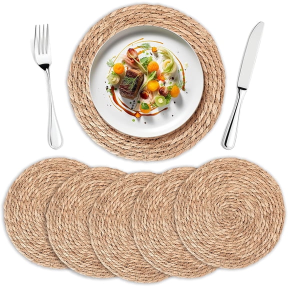 XIMEI Round Woven Placemats Set of 6, Handmade Natural Wicker Placemats for Holiday/Wedding/Home, Slip Heat Resistant Rattan Chargers for Dinner Plates, 13"