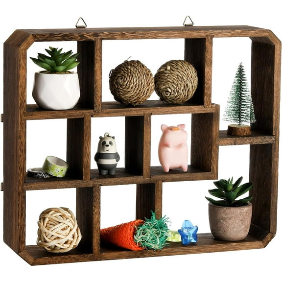 XIMEI Rustic Shadow Box Display Shelf, 9 Compartments Wood Hanging Display Floating Shelves, Farmhouse Decor