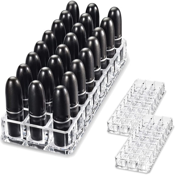 XIMEI Set of 2 Acrylic Lipstick Makeup Organizers, 24-Space Beauty Storage Refillable Cosmetic Container, Clear
