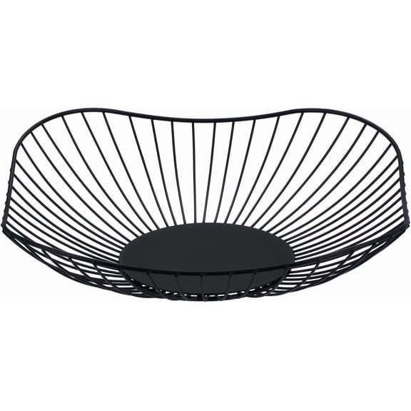 XIMEI Short Curved-Edge Modern Single Tier Square Dish, Metal Iron Wire Fruit/Vegetables/Bread Decorative Stand Serving Bowl Basket Holder, Black