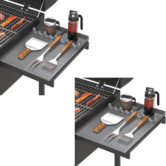 XIMEI Silicone Griddle Tool Mat for Blackstone/Weber, Flat Top Grill Side Shelf Spatula Mat with Drip Pad, Gifts for Men, Grey 2-Pack