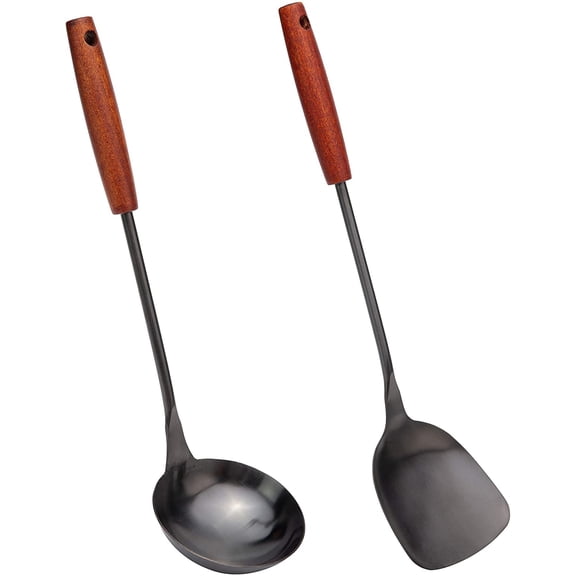 XIMEI Spatula & Ladle Wok Tool Set, 14.2-15" Wok Utensils, Stainless Steel Wok Spatula