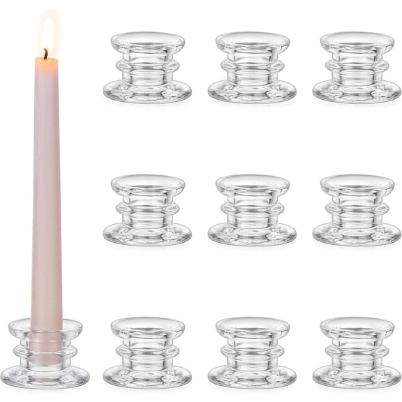 XIMEI Taper Candle Holders Bulk, 10-Piece Glass Candle Sticks Holder Decor, Clear Short Small Candlestick Holders for Table Centerpiece/Wedding/Christmas/Dinner Party
